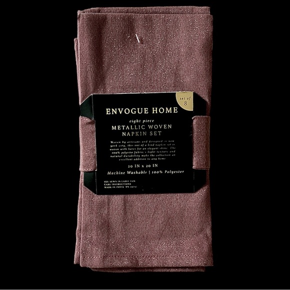Envogue 8 Pc Napkins Set Metallic Woven NEW WITH TAGS Plum / Mauve 8 Napkins - Picture 6 of 6
